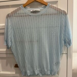 Zara Soft Blue Patterned Knit Top